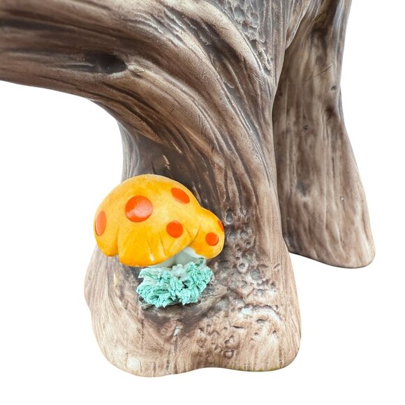 Vtg 70s Ardco Owl Family Bisque Porcelain Planter Bud Vase Tree Stump Mushroom - Picture 4 of 14